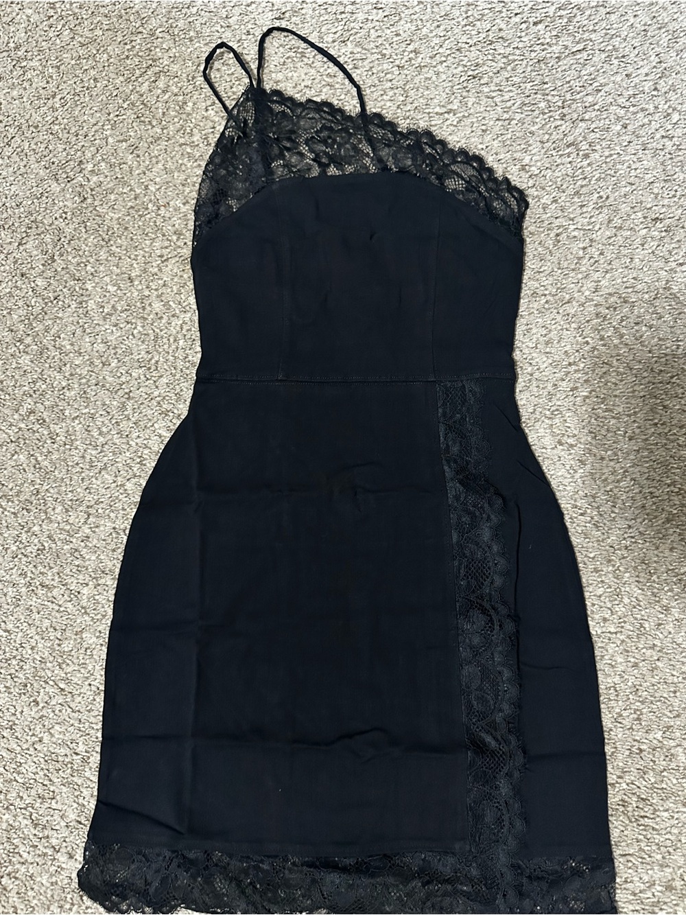 NWT Free People Black One-Shoulder Lace-Trim Slip Dress